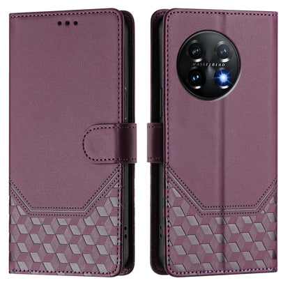 For OnePlus 11 Honeycomb Embossing RFID Leather Phone Case(Violet) - OnePlus Cases by buy2fix | Online Shopping UK | buy2fix