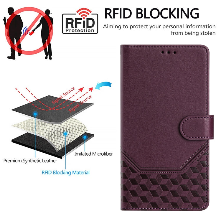 For OnePlus 11 Honeycomb Embossing RFID Leather Phone Case(Violet) - OnePlus Cases by buy2fix | Online Shopping UK | buy2fix