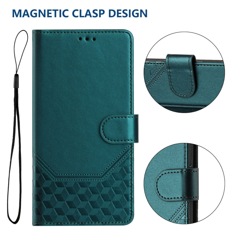 For OnePlus 12 5G Global Honeycomb Embossing RFID Leather Phone Case(Peacock Green) - OnePlus Cases by buy2fix | Online Shopping UK | buy2fix