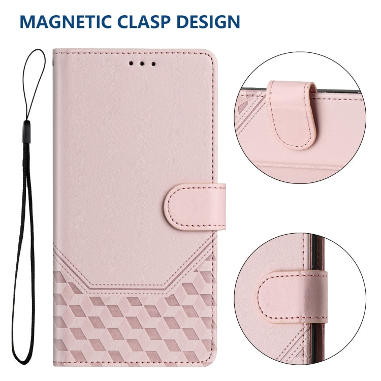 For Samsung Galaxy S25 5G Honeycomb Embossing RFID Leather Phone Case(Pink) - Galaxy S25 5G Cases by buy2fix | Online Shopping UK | buy2fix