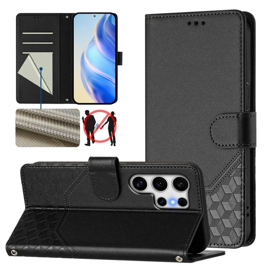 For Samsung Galaxy S25 Ultra 5G Honeycomb Embossing RFID Leather Phone Case(Black) - Galaxy S25 Ultra 5G Cases by buy2fix | Online Shopping UK | buy2fix