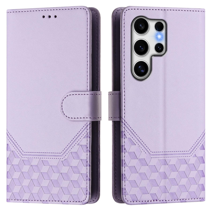 For Samsung Galaxy S25 Ultra 5G Honeycomb Embossing RFID Leather Phone Case(Light Purple) - Galaxy S25 Ultra 5G Cases by buy2fix | Online Shopping UK | buy2fix