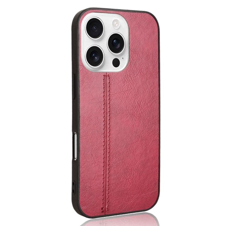 For iPhone 16 Pro Cow Pattern Sewing Back Cover Phone Case(Red) - iPhone 16 Pro Cases by buy2fix | Online Shopping UK | buy2fix