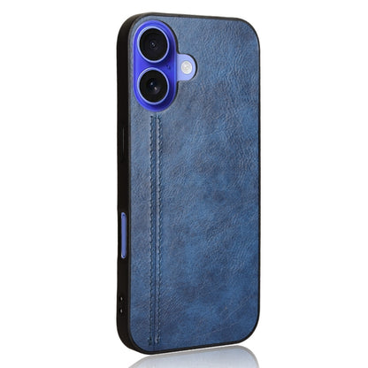 For iPhone 16 Cow Pattern Sewing Back Cover Phone Case(Blue) - iPhone 16 Cases by buy2fix | Online Shopping UK | buy2fix