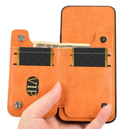 For iPhone 16 Cow Pattern Sewing Card Bag Phone Case(Orange) - iPhone 16 Cases by buy2fix | Online Shopping UK | buy2fix