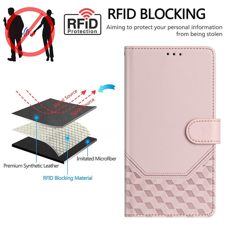 For Motorola Moto G 5G 2024 Oversea Honeycomb Embossing RFID Leather Phone Case(Pink) - Motorola Cases by buy2fix | Online Shopping UK | buy2fix