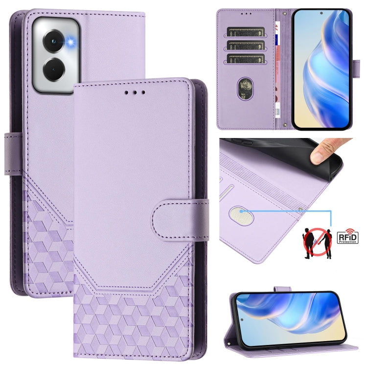 For Motorola Moto G Power 5G 2024 Honeycomb Embossing RFID Leather Phone Case(Light Purple) - Motorola Cases by buy2fix | Online Shopping UK | buy2fix