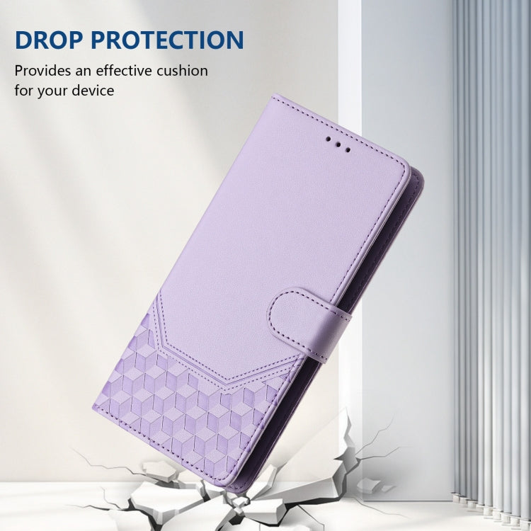 For Motorola Moto G Power 5G 2024 Honeycomb Embossing RFID Leather Phone Case(Light Purple) - Motorola Cases by buy2fix | Online Shopping UK | buy2fix