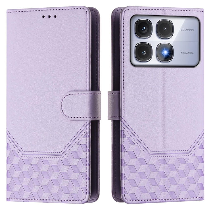 For Redmi K70 Ultra 5G Honeycomb Embossing RFID Leather Phone Case(Light Purple) - Xiaomi Cases by buy2fix | Online Shopping UK | buy2fix