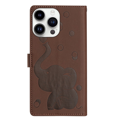 For iPhone 16 Pro Cartoon Elephant Embossed Leather Phone Case(Brown) - iPhone 16 Pro Cases by buy2fix | Online Shopping UK | buy2fix