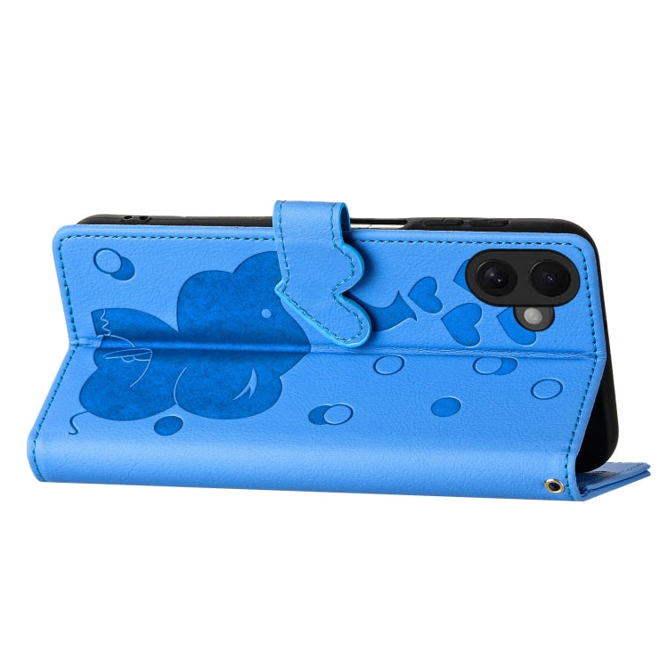 For iPhone 16 Cartoon Elephant Embossed Leather Phone Case(Blue) - iPhone 16 Cases by buy2fix | Online Shopping UK | buy2fix