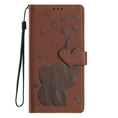 For iPhone 16 Cartoon Elephant Embossed Leather Phone Case(Brown) - iPhone 16 Cases by buy2fix | Online Shopping UK | buy2fix