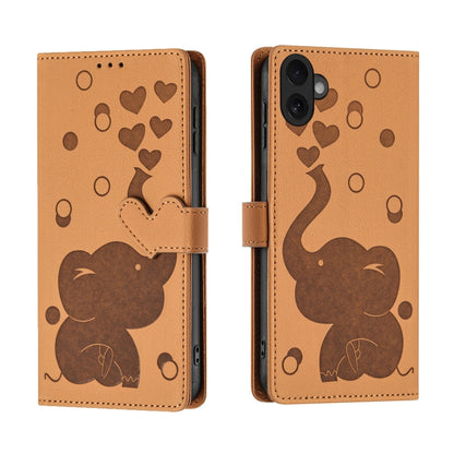 For iPhone 16 Cartoon Elephant Embossed Leather Phone Case(Yellow) - iPhone 16 Cases by buy2fix | Online Shopping UK | buy2fix