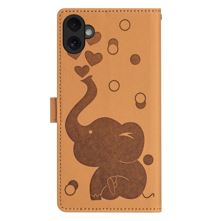 For iPhone 16 Cartoon Elephant Embossed Leather Phone Case(Yellow) - iPhone 16 Cases by buy2fix | Online Shopping UK | buy2fix