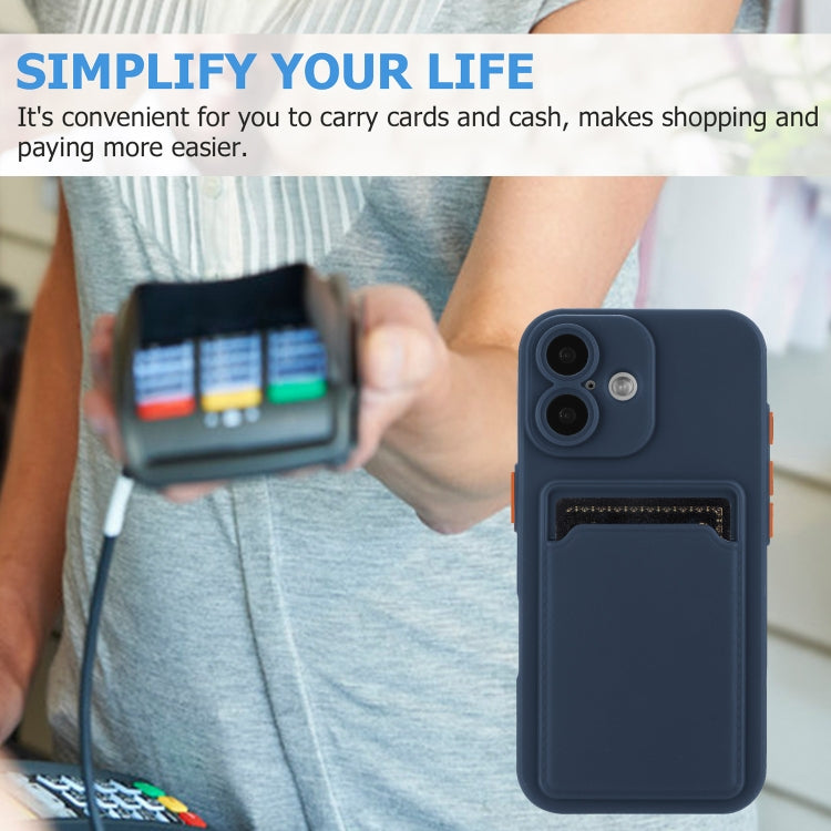 For iPhone 16 Skin Feel Card Contrast Color Button TPU Phone Case(Dark Blue) - iPhone 16 Cases by buy2fix | Online Shopping UK | buy2fix