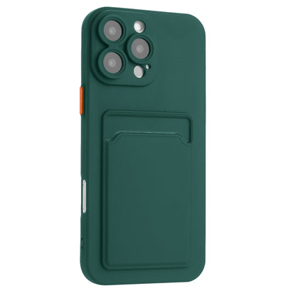 For iPhone 16 Pro Skin Feel Card Contrast Color Button TPU Phone Case(Dark Green) - iPhone 16 Pro Cases by buy2fix | Online Shopping UK | buy2fix