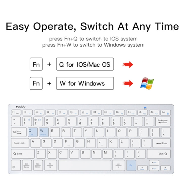 Yesido KB11 Portable 78 Keys 2.4G Bluetooth Dual-mode Wireless Computer Keyboard(White) - Wireless Keyboard by Yesido | Online Shopping UK | buy2fix