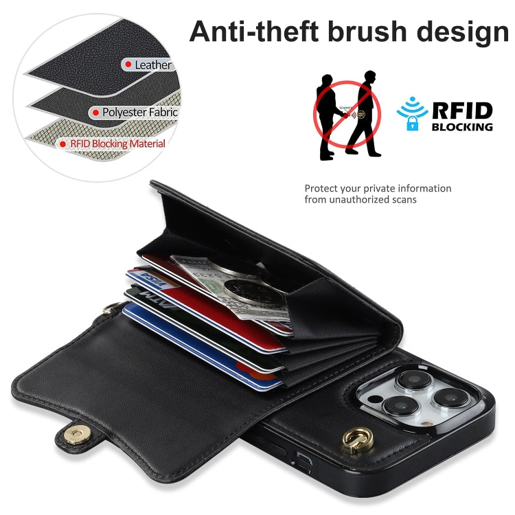 For iPhone 16 Pro RFID Card Slot Phone Case with Long Lanyard(Black) - iPhone 16 Pro Cases by buy2fix | Online Shopping UK | buy2fix