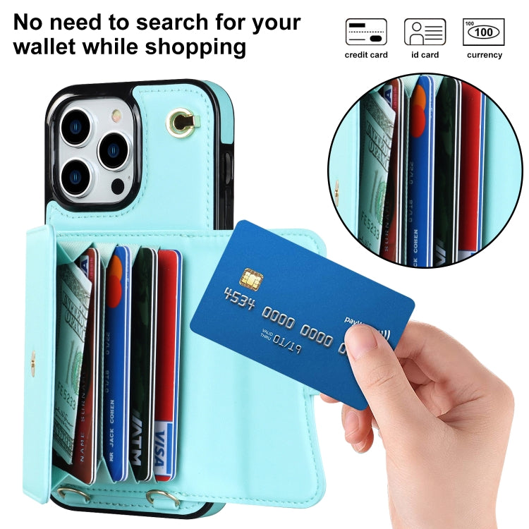 For iPhone 16 Pro RFID Card Slot Phone Case with Long Lanyard(Mint Green) - iPhone 16 Pro Cases by buy2fix | Online Shopping UK | buy2fix