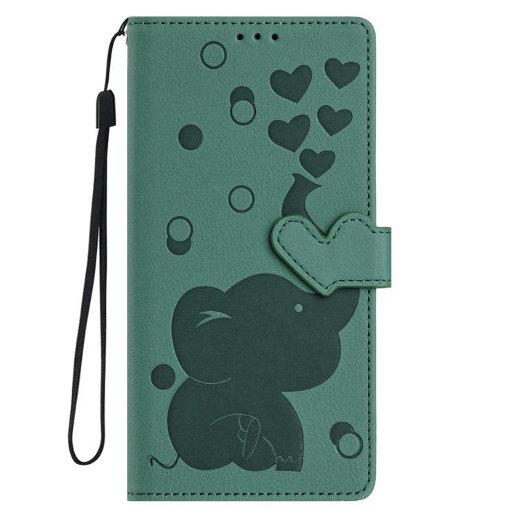 For Samsung Galaxy S25 Ultra 5G Cartoon Elephant Embossed Leather Phone Case(Green) - Galaxy S25 Ultra 5G Cases by buy2fix | Online Shopping UK | buy2fix