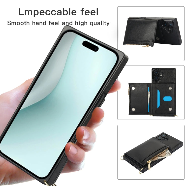 For iPhone 16 Plus Square Zipper Wallet Bag TPU+PU Back Cover Case(Black) - iPhone 16 Plus Cases by buy2fix | Online Shopping UK | buy2fix