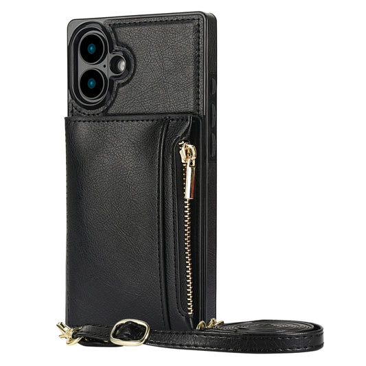 For iPhone 16 Square Zipper Wallet Bag TPU+PU Back Cover Case(Black) - iPhone 16 Cases by buy2fix | Online Shopping UK | buy2fix