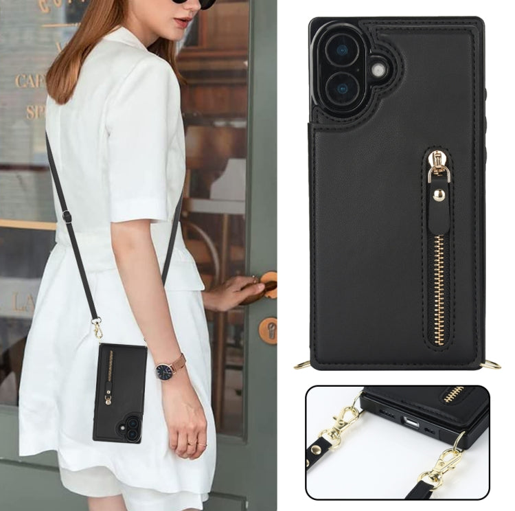 For iPhone 16 Plus Cross-body Zipper Square Phone Case(Black) - iPhone 16 Plus Cases by buy2fix | Online Shopping UK | buy2fix