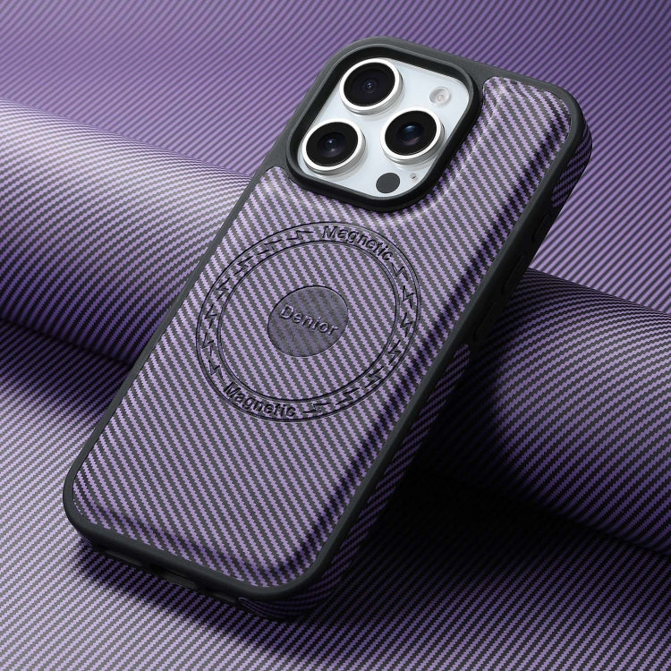 For iPhone 16 Pro Denior Carbon Fiber Texture Leather MagSafe Phone Case(Purple) - iPhone 16 Pro Cases by Denior | Online Shopping UK | buy2fix