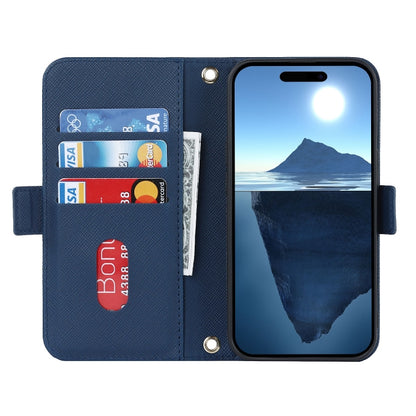 For iPhone 16 Pro Max Cross Texture Crossbody Lanyard Leather Phone Case(Blue) - iPhone 16 Pro Max Cases by buy2fix | Online Shopping UK | buy2fix