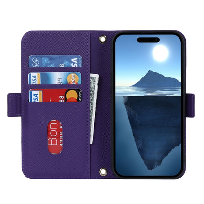 For iPhone 16 Pro Cross Texture Crossbody Lanyard Leather Phone Case(Purple) - iPhone 16 Pro Cases by buy2fix | Online Shopping UK | buy2fix