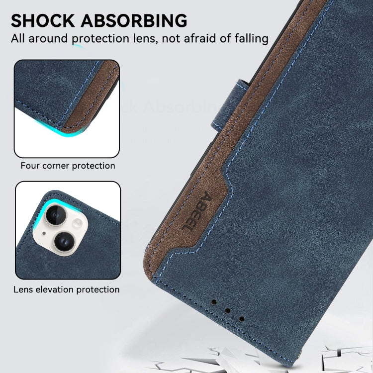 For Samsung Galaxy S25 Ultra 5G ABEEL Color Block Magnetic RFID Leather Phone Case(Blue-Brown) - Galaxy S25 Ultra 5G Cases by buy2fix | Online Shopping UK | buy2fix