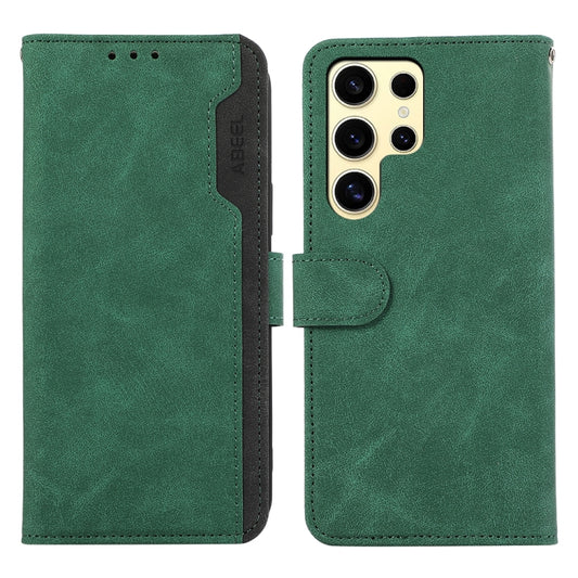 For Samsung Galaxy S25 Ultra 5G ABEEL Color Block Magnetic RFID Leather Phone Case(Green-Black) - Galaxy S25 Ultra 5G Cases by buy2fix | Online Shopping UK | buy2fix