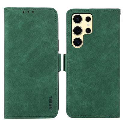 For Samsung Galaxy S25 Ultra 5G ABEEL Frosted Magnetic RFID Leather Phone Case(Green) - Galaxy S25 Ultra 5G Cases by buy2fix | Online Shopping UK | buy2fix