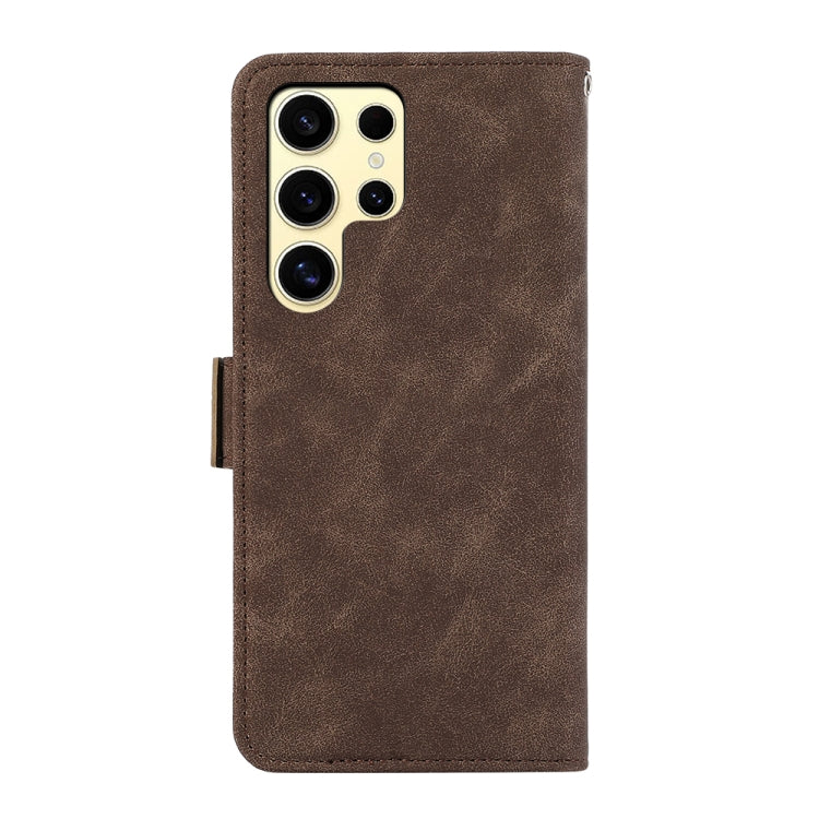 For Samsung Galaxy S25 Ultra 5G ABEEL Frosted Magnetic RFID Leather Phone Case(Brown) - Galaxy S25 Ultra 5G Cases by buy2fix | Online Shopping UK | buy2fix