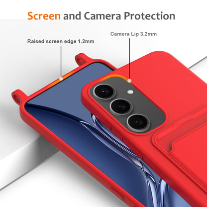 For Samsung Galaxy S25+ 5G Integrated Card Bag Solid Color Liquid Silicone Phone Case with Lanyard(Red) - Galaxy S25+ 5G Cases by buy2fix | Online Shopping UK | buy2fix