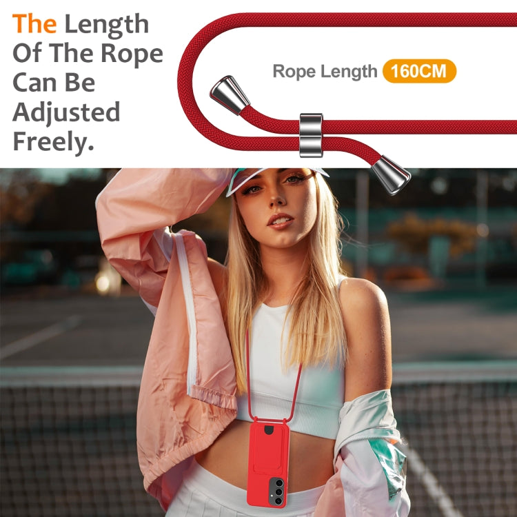 For Samsung Galaxy S25+ 5G Integrated Card Bag Solid Color Liquid Silicone Phone Case with Lanyard(Red) - Galaxy S25+ 5G Cases by buy2fix | Online Shopping UK | buy2fix