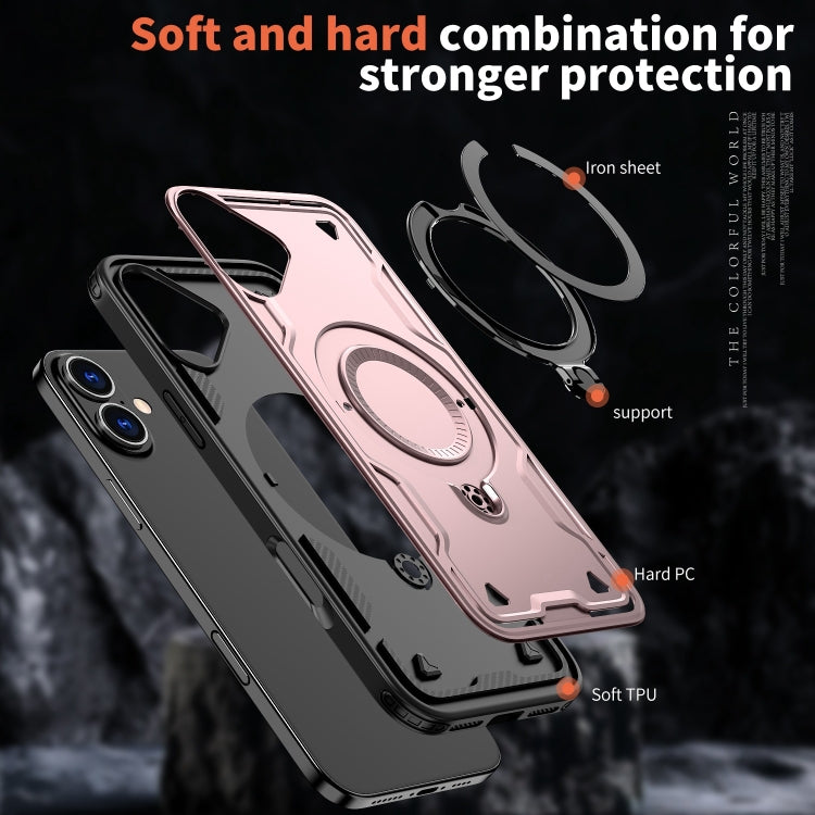 For iPhone 16 PC Hybrid TPU Armor MagSafe Holder Phone Case(Rose Gold) - iPhone 16 Cases by buy2fix | Online Shopping UK | buy2fix