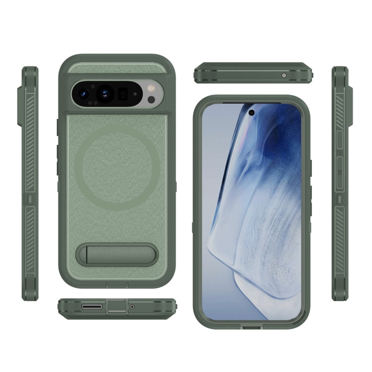 For Google Pixel 9 Pro Guard MagSafe Holder Matte PC Hybrid TPU Phone Case(Green) - Google Cases by buy2fix | Online Shopping UK | buy2fix