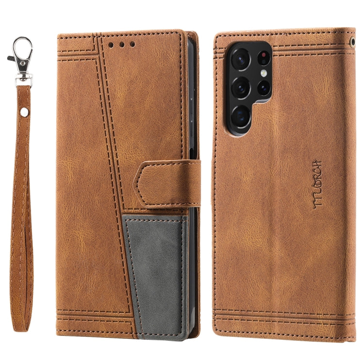 For Samsung Galaxy S25 Ultra 5G TTUDRCH Embossed Line Splicing Leather Phone Case(Brown) - Galaxy S25 Ultra 5G Cases by buy2fix | Online Shopping UK | buy2fix