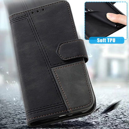 For Samsung Galaxy S25 Ultra 5G TTUDRCH Embossed Line Splicing Leather Phone Case(Black) - Galaxy S25 Ultra 5G Cases by buy2fix | Online Shopping UK | buy2fix