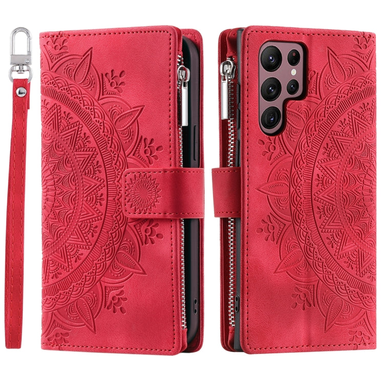 For Samsung Galaxy S25 Ultra 5G Multi-Card Totem Zipper Leather Phone Case(Red) - Galaxy S25 Ultra 5G Cases by buy2fix | Online Shopping UK | buy2fix