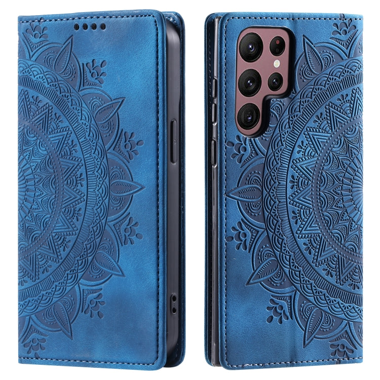 For Samsung Galaxy S25 Ultra 5G Totem Embossed Magnetic Leather Phone Case(Blue) - Galaxy S25 Ultra 5G Cases by buy2fix | Online Shopping UK | buy2fix