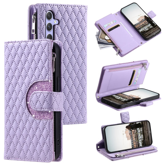 For Samsung Galaxy S25 5G Glitter Lattice Zipper Wallet Leather Phone Case(Purple) - Galaxy S25 5G Cases by buy2fix | Online Shopping UK | buy2fix