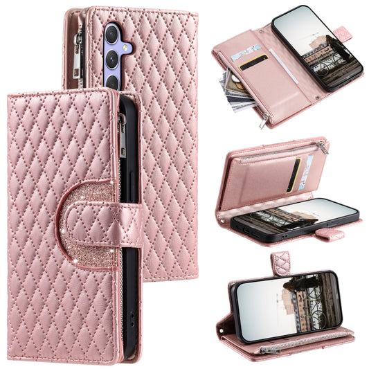 For Samsung Galaxy S25 5G Glitter Lattice Zipper Wallet Leather Phone Case(Rose Gold) - Galaxy S25 5G Cases by buy2fix | Online Shopping UK | buy2fix