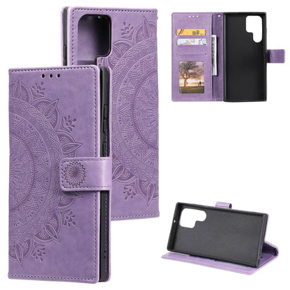 For Samsung Galaxy S25 Ultra 5G Totem Flower Embossed Leather Phone Case(Purple) - Galaxy S25 Ultra 5G Cases by buy2fix | Online Shopping UK | buy2fix