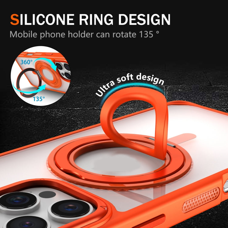 For iPhone 16 Pro Max Skin Feel Transparent 360 Degree Rotating Silicone Ring Holder Phone Case(Orange) - iPhone 16 Pro Max Cases by buy2fix | Online Shopping UK | buy2fix