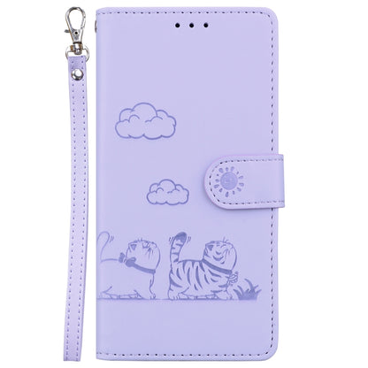 For iPhone 16 Pro Cute Cats RFID Leather Phone Case(Purple) - iPhone 16 Pro Cases by buy2fix | Online Shopping UK | buy2fix