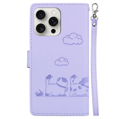 For iPhone 16 Pro Cute Cats RFID Leather Phone Case(Purple) - iPhone 16 Pro Cases by buy2fix | Online Shopping UK | buy2fix