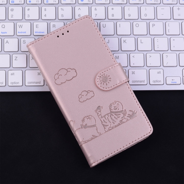 For iPhone 16 Cute Cats RFID Leather Phone Case(Rose Gold) - iPhone 16 Cases by buy2fix | Online Shopping UK | buy2fix