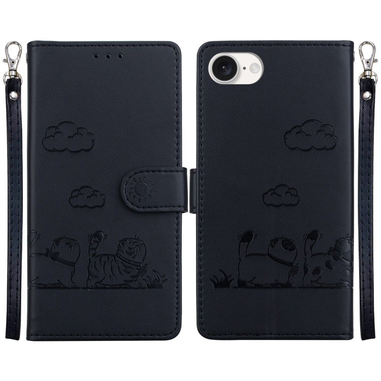 For iPhone 16e Cute Cats RFID Leather Phone Case(Black) - iPhone 16e Cases by buy2fix | Online Shopping UK | buy2fix